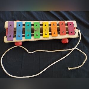 Vintage 1964 Fisher Price 870 Pull-A-Tune Wood Metal Xylophone Musical Pull Toy